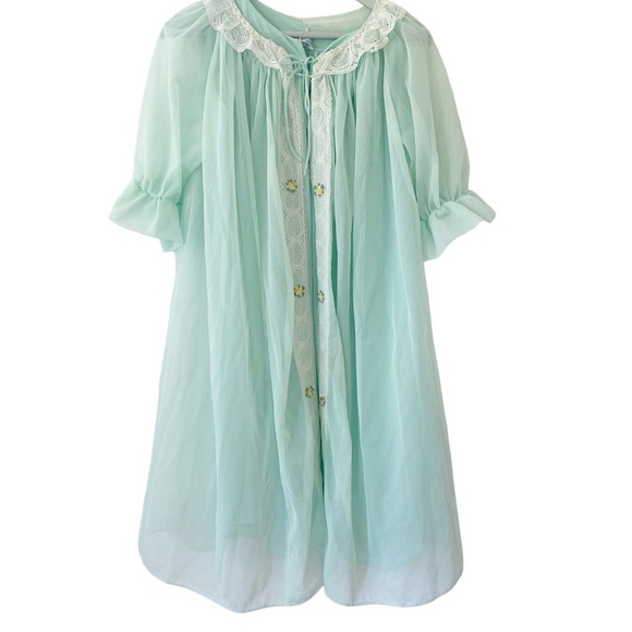 Vintage nylon nightgown and robe set mint green Size medium - Picture 1 of 8